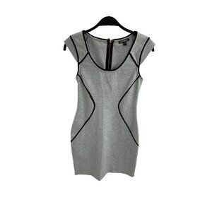 Express Womens Size 0 Gray Bodycon Dress Cap Sleeve Black Trim Stretch Cocktail